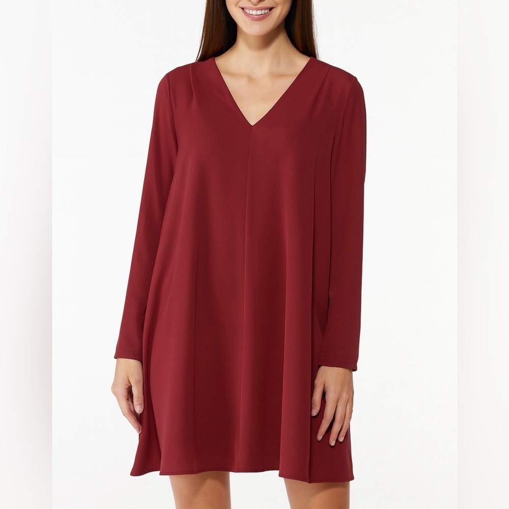 ASTR The Label Cranberry Red Long Sleeve V-neck Shift Dress Size Medium